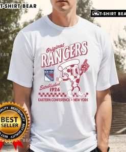 Original New York Rangers Pizza Slice T-Shirt established 1926, featuring vibrant graphics and team colors.