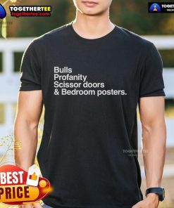 Original Say Less Ferrucio Bulls T-Shirt with Scissor Doors design and bedroom posters, perfect for car enthusiasts.