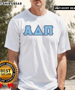 Alt Text: Premium Alpha Delta Pi Adelphean blue letters sorority ADPi T-shirt showcasing Greek pride and stylish design.