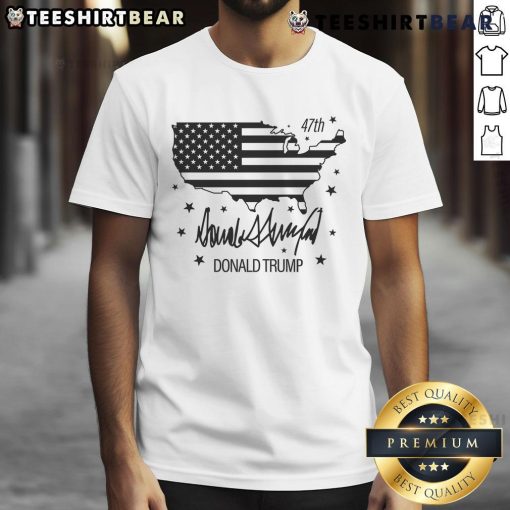 Premium Donald Trump 47th President American T-Shirt featuring bold graphics and patriotic colors for supporters.