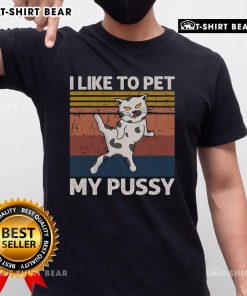 Funny adult humor cat t-shirt with 'I Like To Pet My Pussy' saying, perfect for cat lovers and comedy fans.