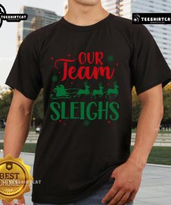 Premium Our Team Sleighs Christmas T-Shirt featuring Santa and reindeers, perfect for festive office staff celebrations.