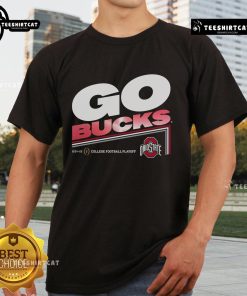 Pretty College Football Playoff 2025 Ohio State slogan t-shirt with bold graphics in scarlet and gray colors.