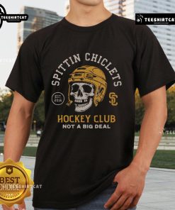 Alt Text: Pretty Spittin Chiclets Skull Helmet T-Shirt featuring a bold skull graphic and stylish design for hockey enthusiasts.