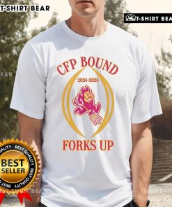 Alt Text: 2024-2025 ASU Sun Devils CFP Bound T-Shirt featuring bold graphics and team colors for fans and supporters.