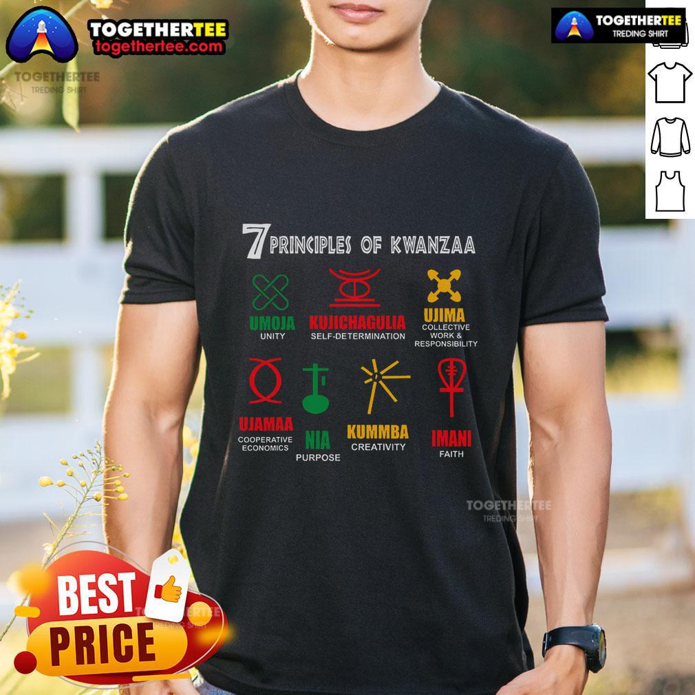 Top 7 Principles Of Kwanzaa T Shirt Top 7 Principles of Kwanzaa T-shirt featuring colorful graphics celebrating Kwanzaa's core values and traditions.