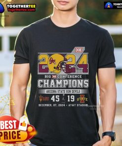 Top Arizona State 45-19 Iowa State 2024 Big 12 Conference Champions T-Shirt featuring team colors and logo.