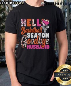 Couple wearing 'Hello Basketball Season' T-shirts, celebrating their love for basketball during the Bball season.