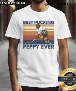 Funny hockey grandpa saying T-shirt featuring 'Top Best Pucking Peppy Ever' design, perfect for hockey fans and gifts.