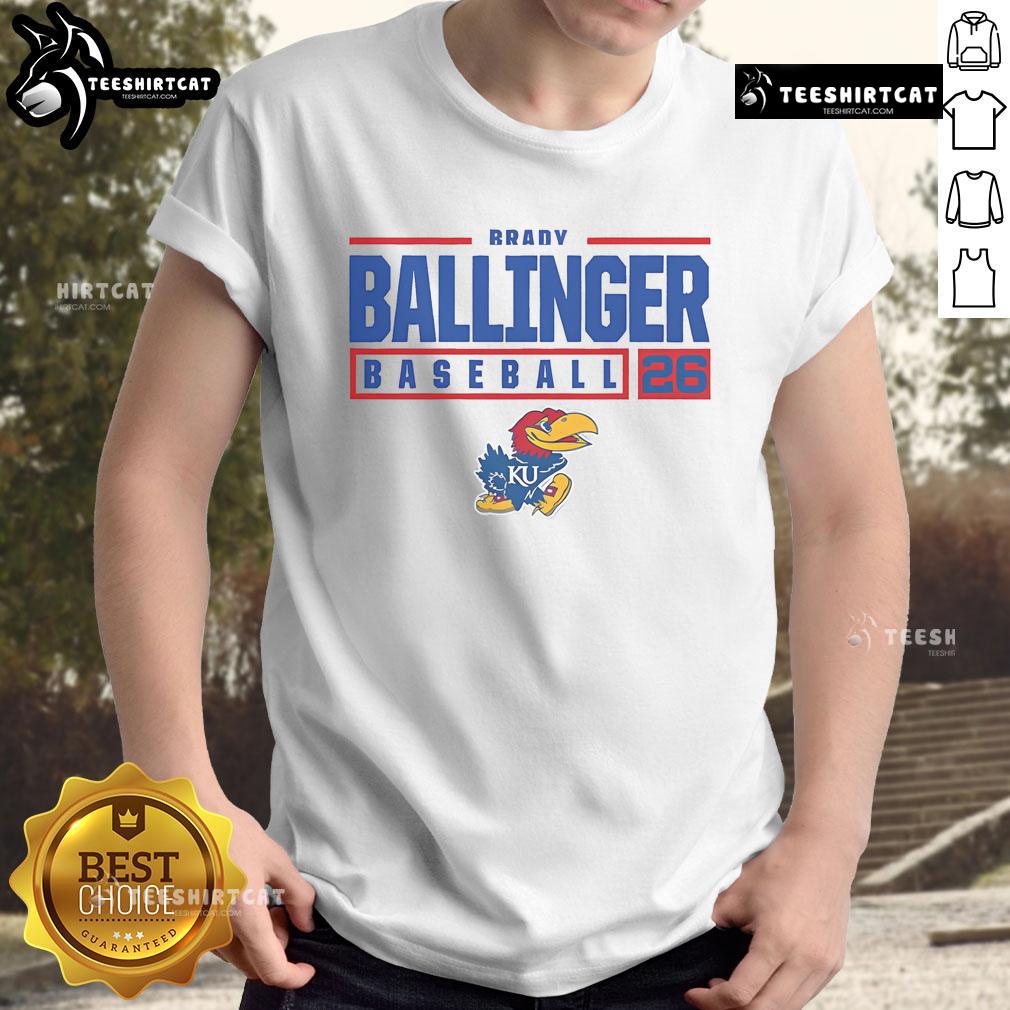 Top Brady Ballinger Rally Kansas Jayhawks Youth Grey Nil Stacked T Shirt Alt Text: Youth grey nil stacked T-shirt featuring Top Brady Ballinger Rally design for Kansas Jayhawks fans.