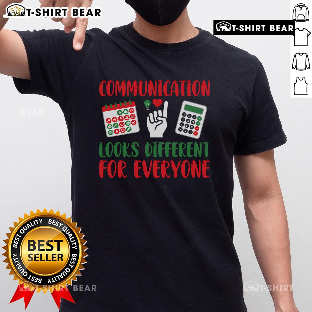 Top Communication Looks Different Slp Speech Therapist Christmas T Shirt SLP Speech Therapist Christmas T-Shirt showcasing 'Top Communication Looks Different' design for speech-language pathologists.