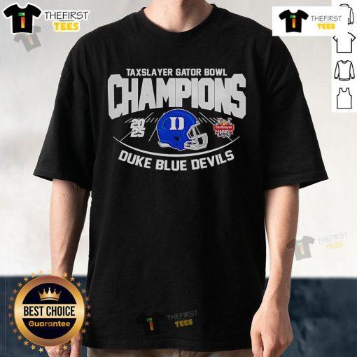 Top Duke Blue Devils Football Taxslayer Gator Bowl Bound Champions 2025 T-Shirt featuring team colors and logo.