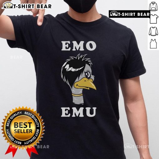 Top Emo Emu Funny Metal Goth Emu Bird T-Shirt featuring a humorous goth emu design in vibrant colors.