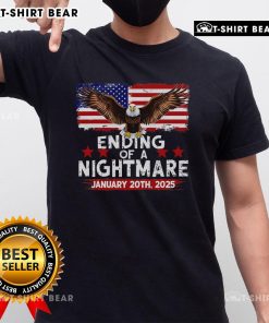 Top view of a 'Nightmare January 20th 2025' America flag t-shirt, showcasing bold design and vibrant colors.