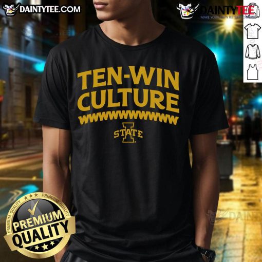 Alt Text: Top Iowa State Football 10-Win Culture T-Shirt featuring team colors and logo, perfect for fans celebrating victories.