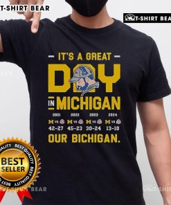 Top It's A Great Day In Michigan Bichigan T-Shirt design featuring vibrant colors and Michigan-themed graphics.