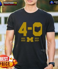 Top Michigan Football 4-0 In The Game T-Shirt featuring bold graphics and team colors, perfect for fans celebrating a winning season.