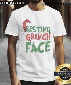 Alt Text: Top Resting Grinch Face Christmas T-Shirt featuring a playful Grinch graphic for festive holiday spirit.