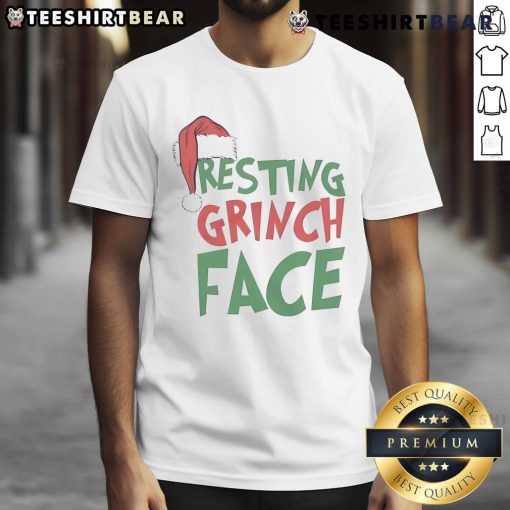 Alt Text: Top Resting Grinch Face Christmas T-Shirt featuring a playful Grinch graphic for festive holiday spirit.