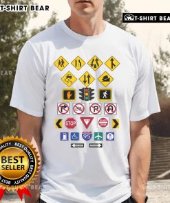 Top Road Signs T-Shirt featuring colorful traffic sign graphics for road enthusiasts and casual wear.