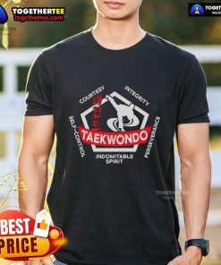 Top Taekwondo 5 Tenets T-Shirt featuring martial arts ATA ITF Tae Kwon Do design, perfect for enthusiasts and practitioners.