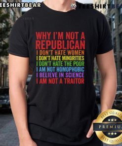 Alt Text: Top 'Why I'm Not A Republican I Am Not A Traitor' T-Shirt design showcasing bold text and a striking graphic.