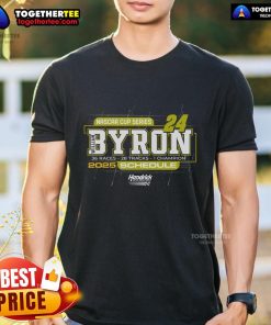 Top William Byron Hendrick Motorsports Team Collection 2025 NASCAR Cup Series Schedule T-Shirt featuring vibrant graphics.