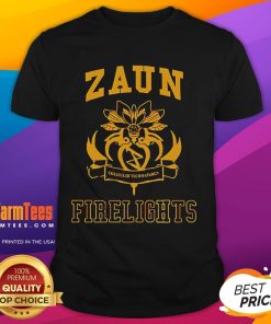 Top Zaun Firelights College of Techmaturgy T-Shirt featuring vibrant design and logo, perfect for tech enthusiasts.