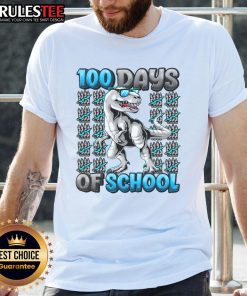Alt Text: Awesome 100 Days Of School T-Rex Tyrannosaurus T-Shirt featuring a fun dinosaur design for kids' celebration.