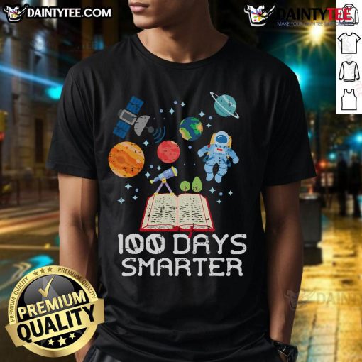 Awesome 100 Days Smarter Space Astronaut 100th Day School T-Shirt design featuring colorful graphics and playful text.