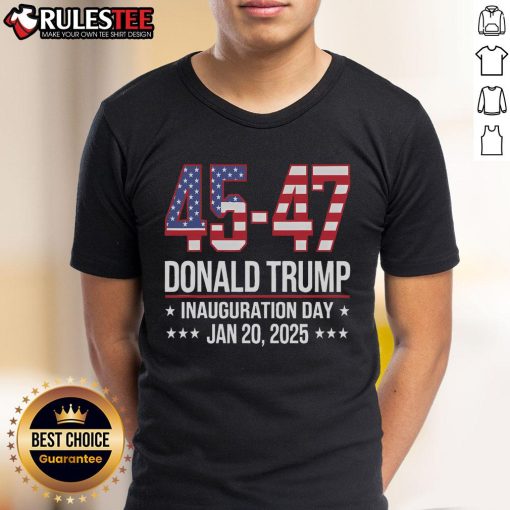 Awesome 45 47 Donald Trump Inauguration Day T-Shirt featuring bold text and patriotic colors for supporters.