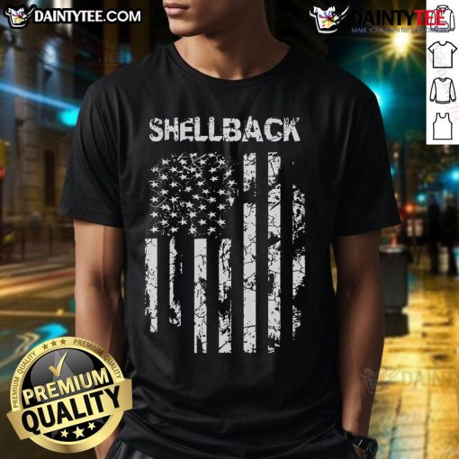 Awesome America Flag Shellback Military T-Shirt featuring bold graphics and patriotic colors for veterans and supporters.