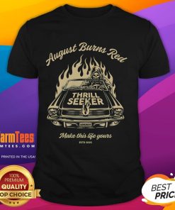 Awesome August Burns Red Thrill Seeker Grim Reaper Car T-Shirt design featuring bold graphics and vibrant colors.