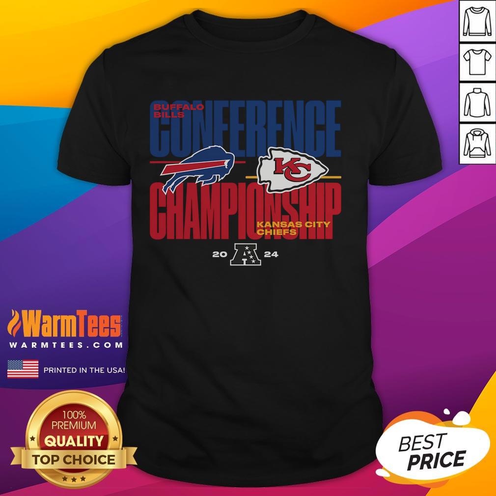 Awesome Buffalo Bills Vs Kansas City Chiefs 2024 AFC Championship Game Matchup T-Shirt Buffalo Bills vs Kansas City Chiefs 2024 AFC Championship Game T-shirt featuring team logos and game details.