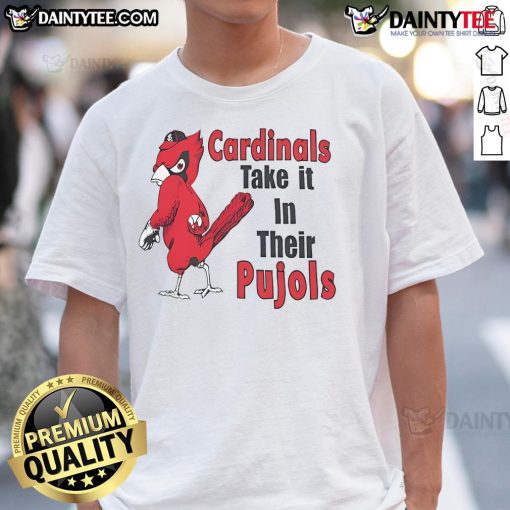 Awesome Cardinal fans proudly wearing their Pujols T-shirt, showcasing team spirit and love for baseball.