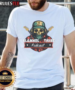 Awesome Flannel Tribe Podcast Skeleton T-Shirt featuring a unique skeleton design for podcast enthusiasts.