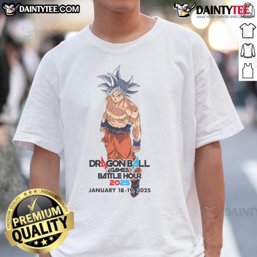 Awesome Goku Dragon Ball Games Battle Hour January 18-19 2025 T-Shirt featuring vibrant graphics of Goku in action.