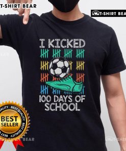 Awesome I Kicked 100 Days Of School Soccer Player T-Shirt celebrating 100th day with sporty design for kids.