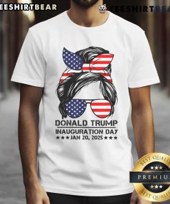 Awesome Inauguration Day 2025 Funny Trump Girl T-Shirt featuring a messy bun design for a playful political statement.