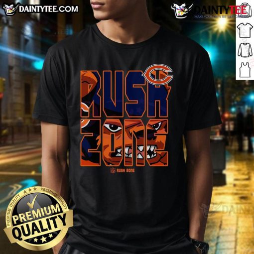 Alt Text: Awesome NFL Rush Zone cartoon Chicago Bears football logo t-shirt featuring vibrant colors and playful design.