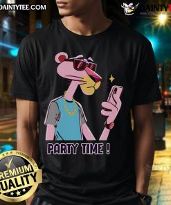 Awesome Pink Panther Party Time T-Shirt featuring vibrant graphics of the Pink Panther, perfect for fun gatherings.