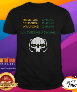 Awesome Reactor Sensors Weapons Online All System Normal Mechwarrior T-Shirt design featuring mech graphics and bold text.