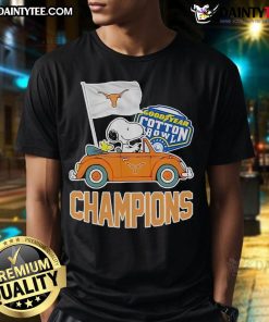 Awesome Snoopy Texas Longhorns Goodyear Cotton Bowl Champions NCAA T-Shirt featuring Snoopy in team colors and logo.