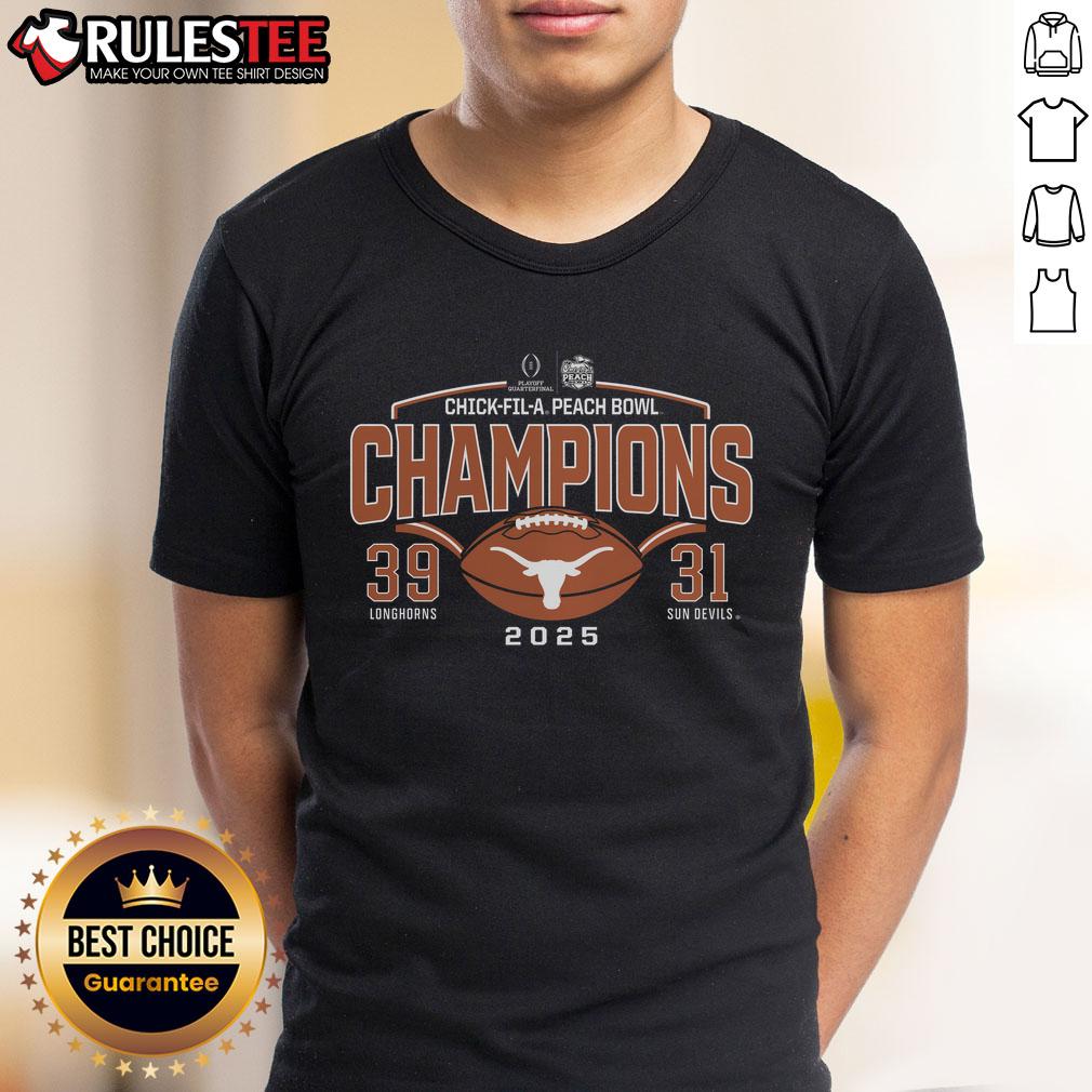 Awesome Texas Longhorns College Football Playoff 2025 Peach Bowl Champions Victory Ahead T-Shirt Texas Longhorns Peach Bowl Champions 2025 T-Shirt showcasing team pride for college football playoff victory.