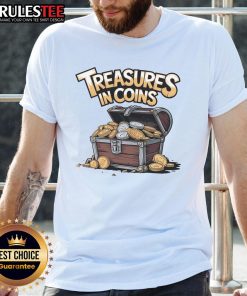 Awesome Treasures In Coins Chest T-Shirt featuring a vibrant graphic of a treasure chest overflowing with coins.