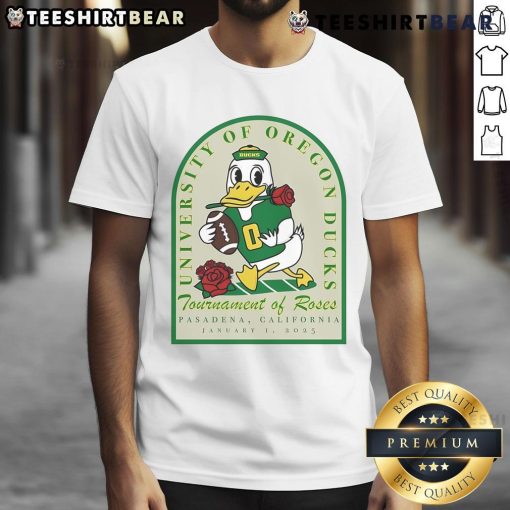 University of Oregon Ducks mascot T-shirt for Tournament of Roses, Pasadena, California, January 1, 2025.