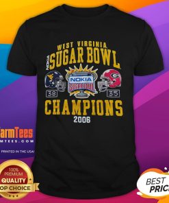 Awesome West Virginia Nokia Sugar Bowl Champions 2006 T-Shirt featuring team logo and vibrant colors, perfect for fans.