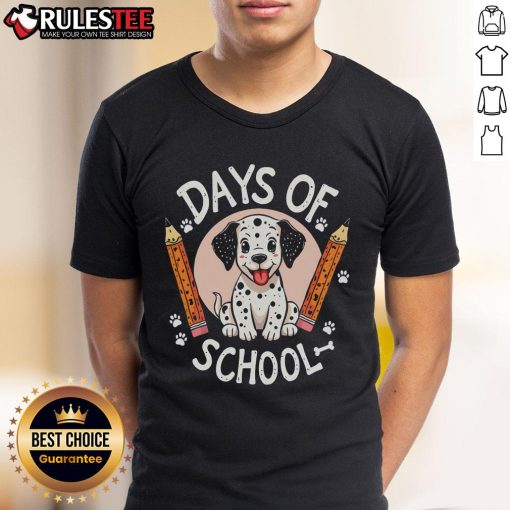 Adorable Dalmatian dog t-shirt celebrating 100 Days of School with a funny design, perfect for students and teachers.