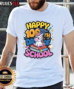Alt Text: Cute 100 Days Of School Unicorn T-Shirt featuring a colorful unicorn and festive design, perfect for school celebrations.