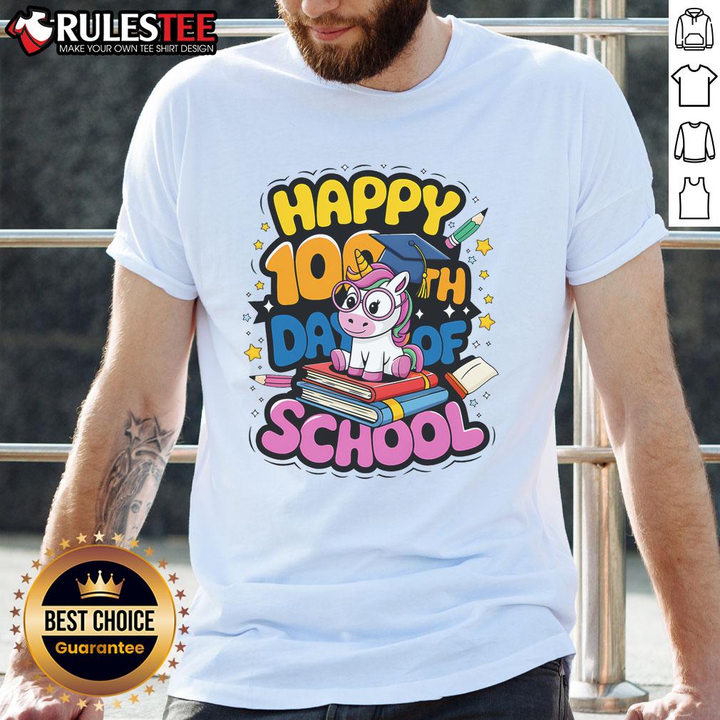 Cute 100 Days Of School Unicorn T Shirt Alt Text: Cute 100 Days Of School Unicorn T-Shirt featuring a colorful unicorn and festive design, perfect for school celebrations.